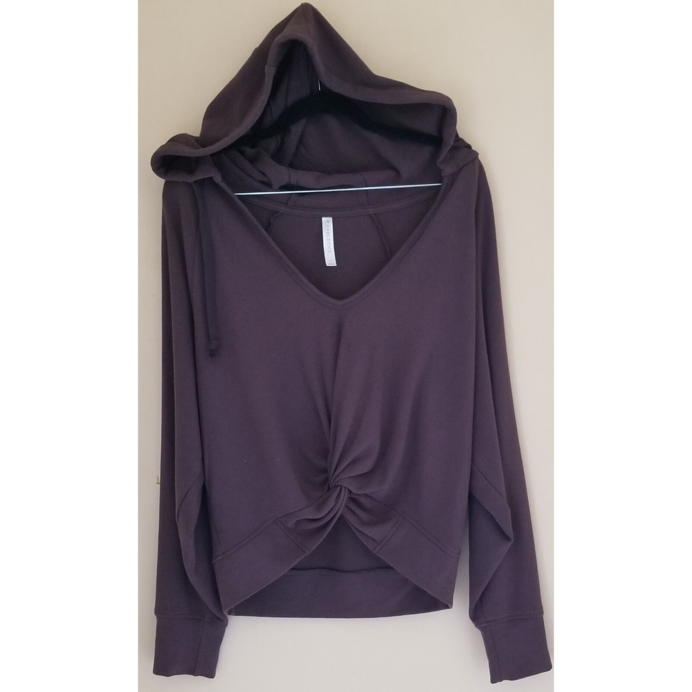 FABLETICS Brown Pull-On Twisted Front Hooded Crop Top Long Sleeve Women's Sz M